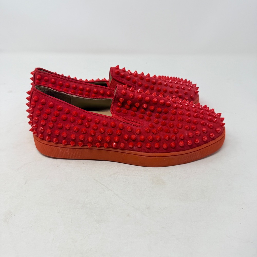 Christian Louboutin Roller Boat Spiked Red Slip On Sneakers Size 10.5 Luxury‎ - Picture 4 of 11